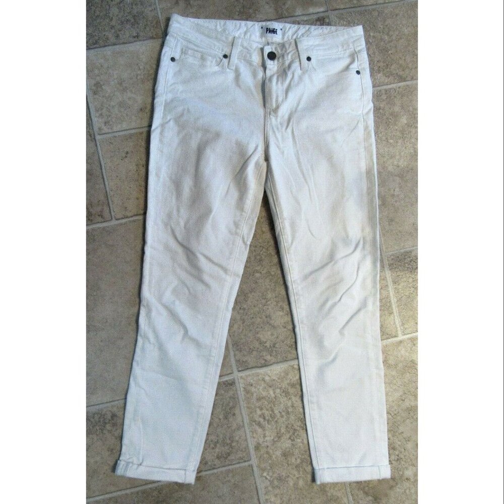 PAIGE Skyline Crop Raw Hem Skinny Jeans, Crisp White, Womens Size 29
